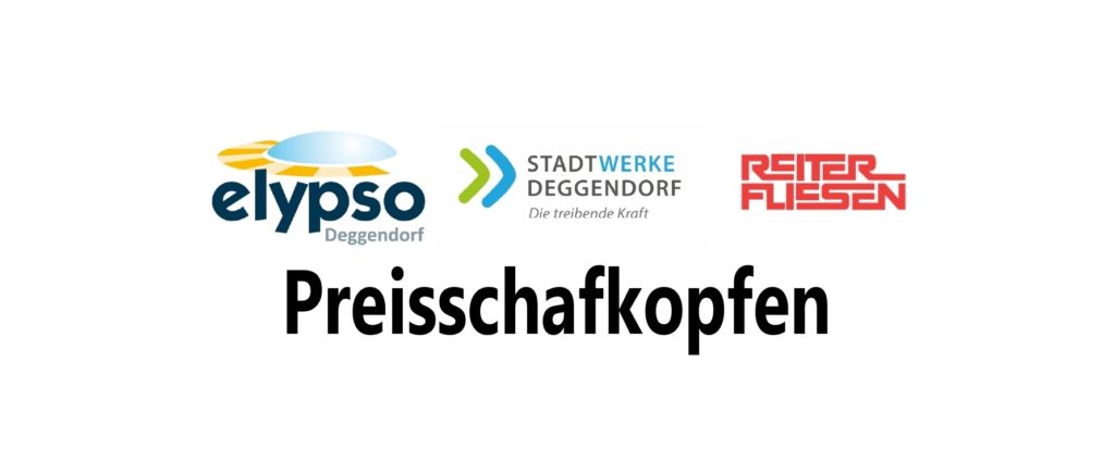 Preisschafkopf der Stadtwerke Deggendorf Logos von elypso Deggendorf, Stadtwerke Deggendorf und Reiter Fliesen über der Überschrift „Preisschafkopfen“.