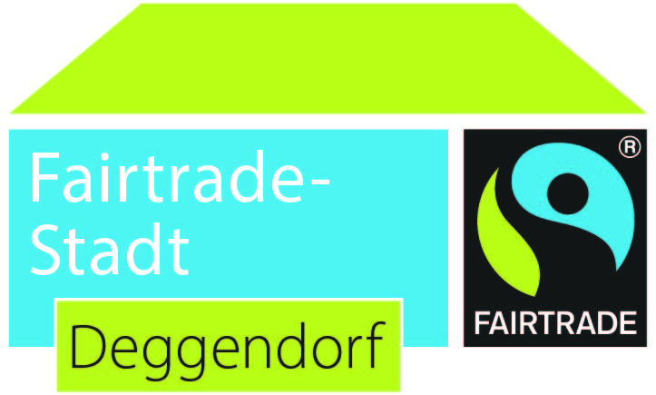 Logo mit der Aufschrift „Fairtrade-Stadt Deggendorf“ und dem Fairtrade-Siegel