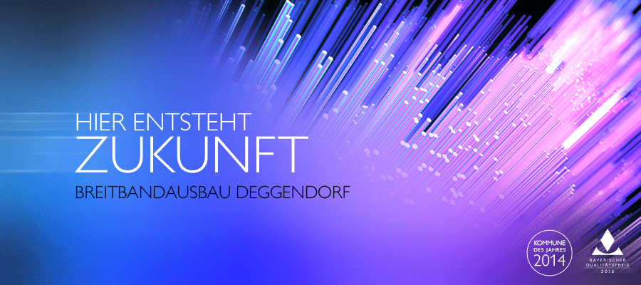 Grafik zum Breitbandausbau in Deggendorf mit dem Schriftzug „Hier entsteht Zukunft“ und Logos rechts unten
