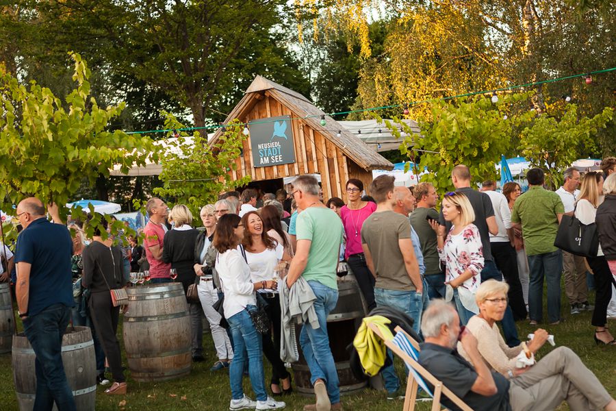 Sommerfest des Vereins am See 2009 Menschen feiern bei einem Vereinsfest im Herbst an einem hölzernen Getränkestand unter bunten Lichterketten.