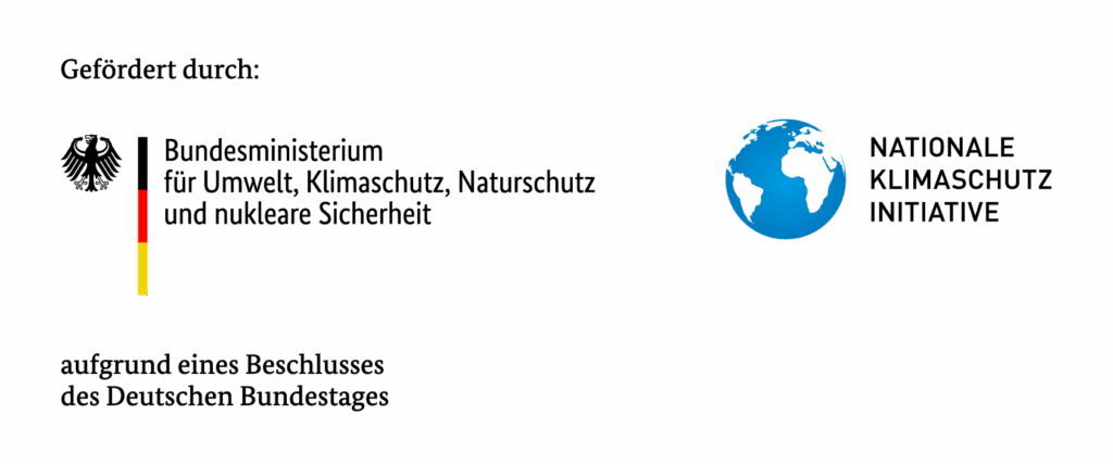 Grafik mit deutscher Flagge, blauem Globus und Förderhinweis der Nationalen Klimaschutzinitiative für ein Klimaschutzprojekt in Deggendorf