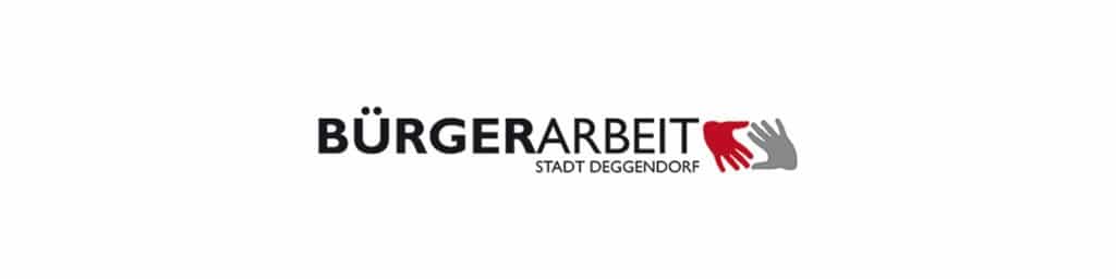 Logo mit dem Schriftzug „Bürgerarbeit“ und dem Zusatz „Stadt Deggendorf“ sowie zwei stilisierten Händen